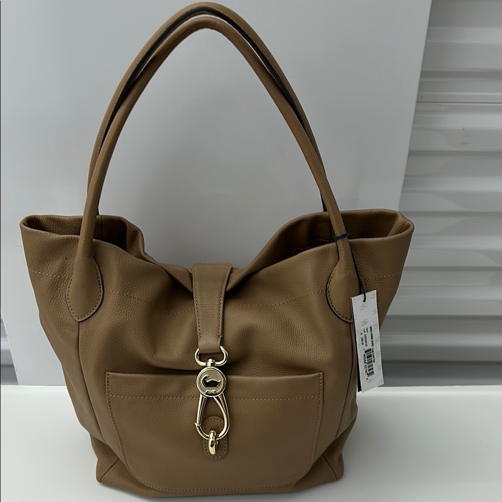 DOONEY & BOURKE Sand Leather Logo Lock Tote, New with Tags